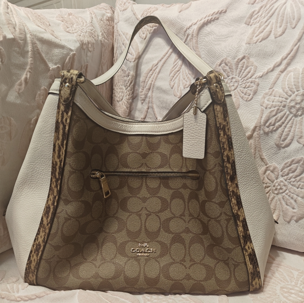 Coach Tan and Cream Signature Shoulder Bag